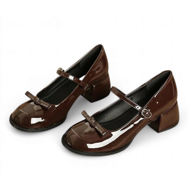 Merendy Dogon Round toe High block heels brown Mary janes Pumps