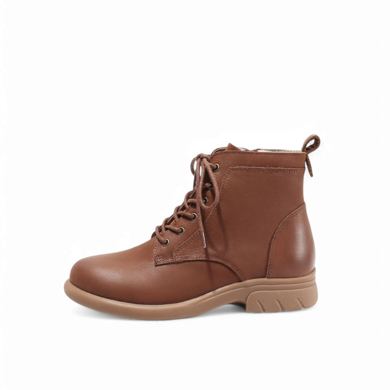 Single brown ankle boot in a right side angle.