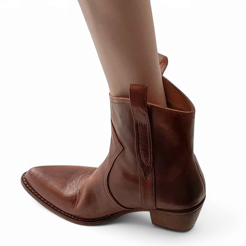Merendy-Amar-Brown-Ankle-Boots-Worn-Side-View