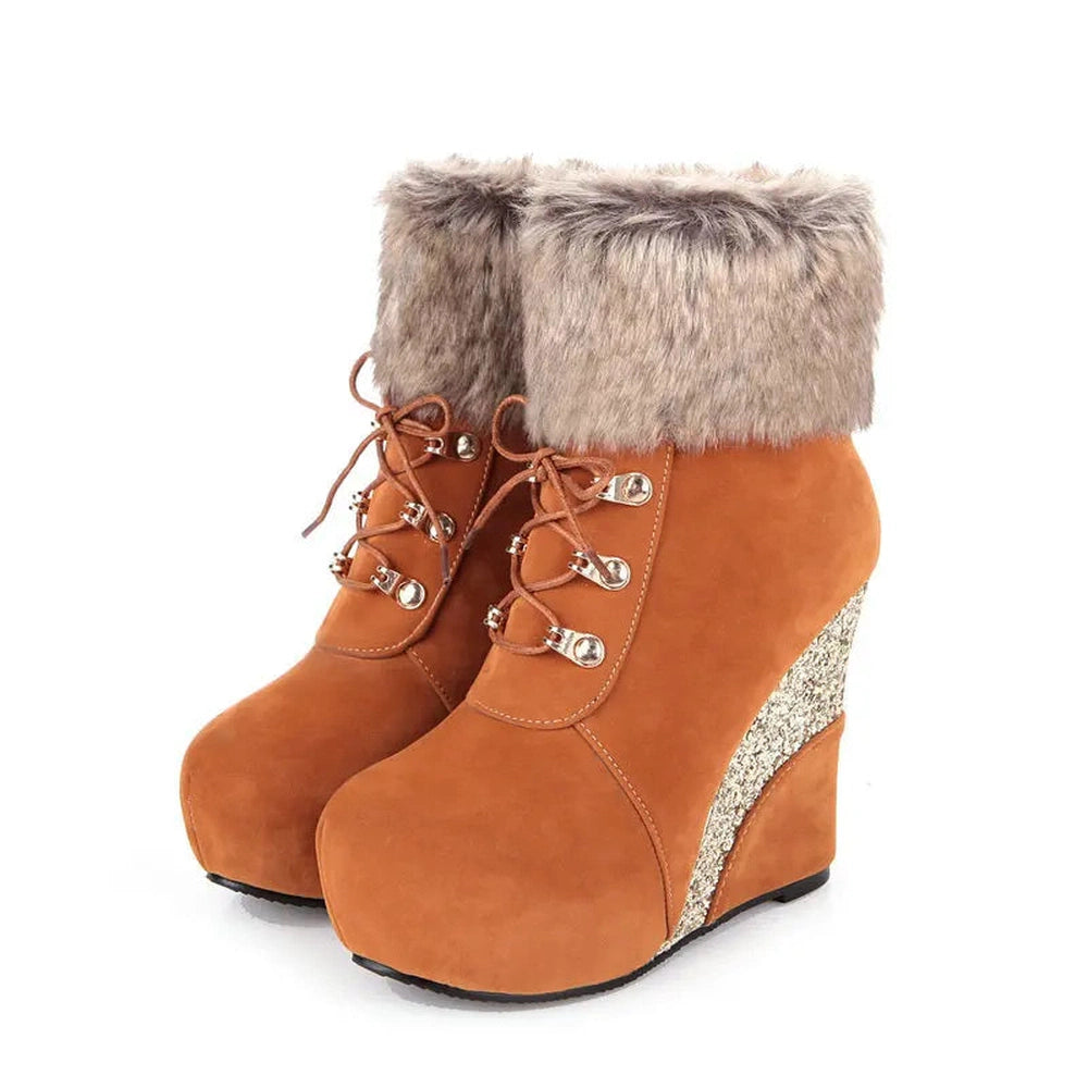 Merendy Dafaa Suede Wedge Slip-On Zipper suede Snow Boots Merendy Shoes