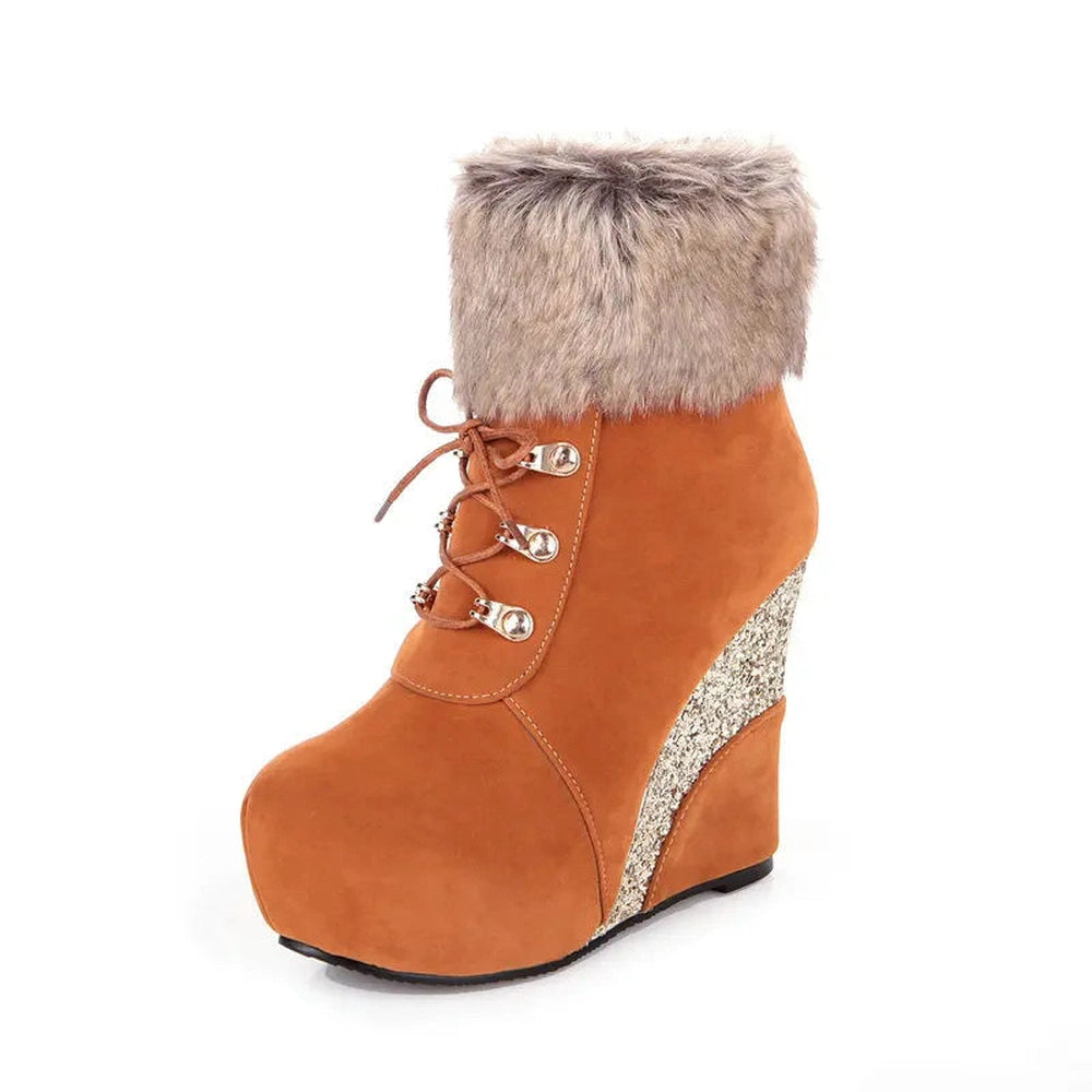 Merendy Dafaa Suede Wedge Slip-On Zipper suede Snow Boots Merendy Shoes