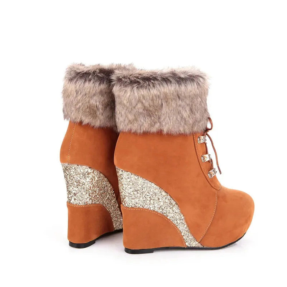 Merendy Dafaa Suede Wedge Slip-On Zipper suede Snow Boots Merendy Shoes