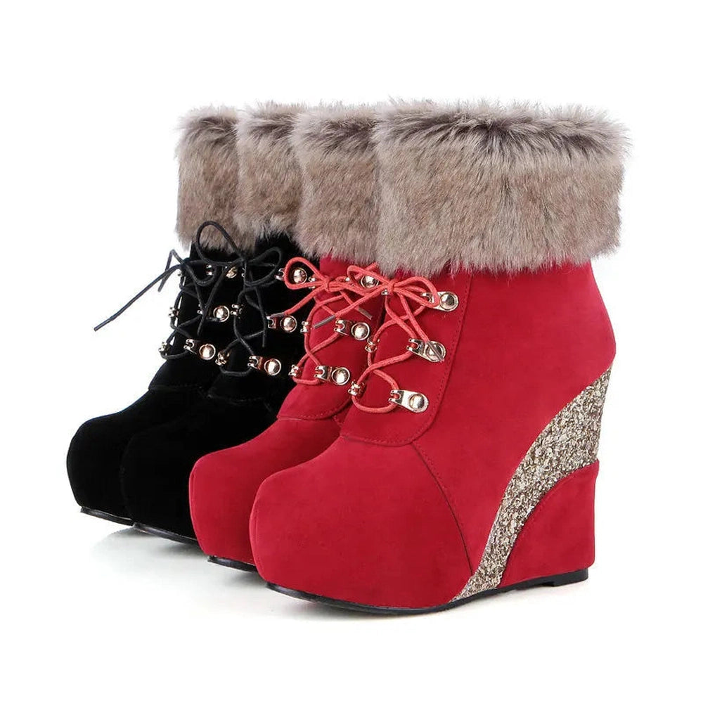 Merendy Dafaa Suede Wedge Slip-On Zipper suede Snow Boots Merendy Shoes