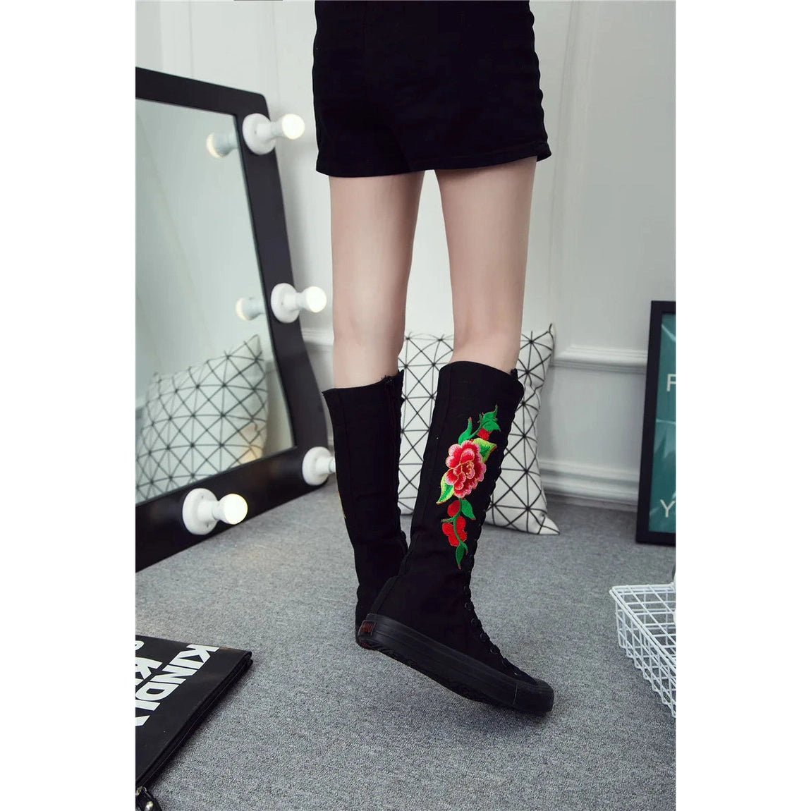 Knee high canvas boots sales