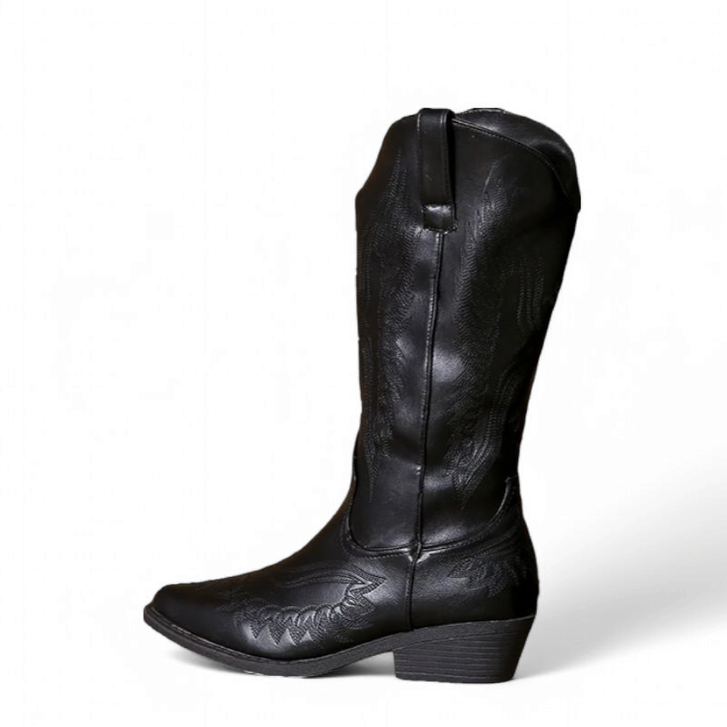 Full side profile showing curved heel line and full embroidery.