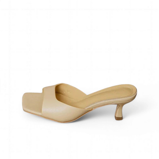 Side product image of Indian Khaki kitten-heel sandal with square open toe, white backdrop