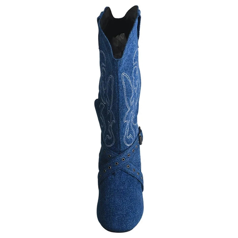 Front view showing V-notch opening, front embroidery and criss-cross strap.