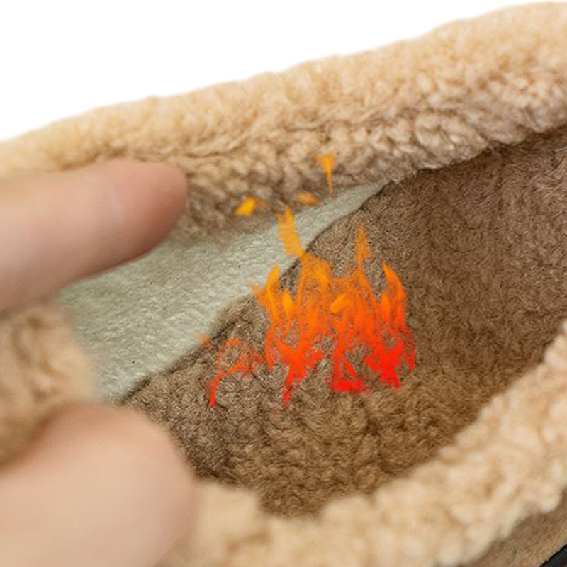 Close-up of inner faux-shearling lining with warmth graphic