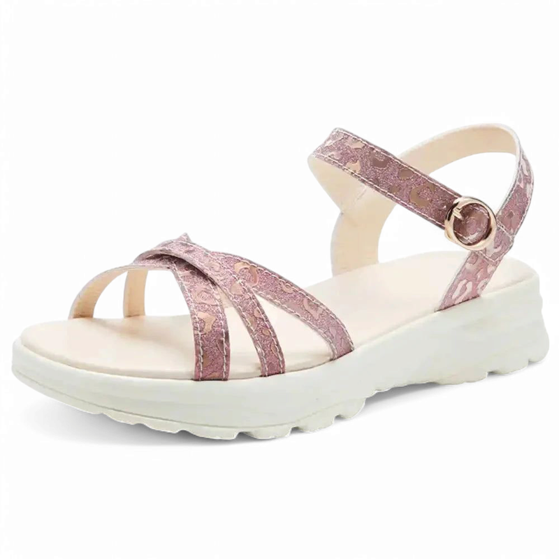 Cocoa Brown snakeskin sandal, side view, on a cream platform sole with a gold ankle buckle.