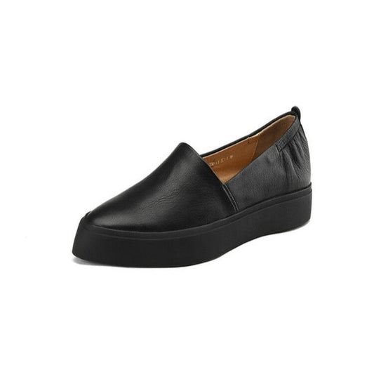 Single black microfiber loafer with black rubber sole, side view