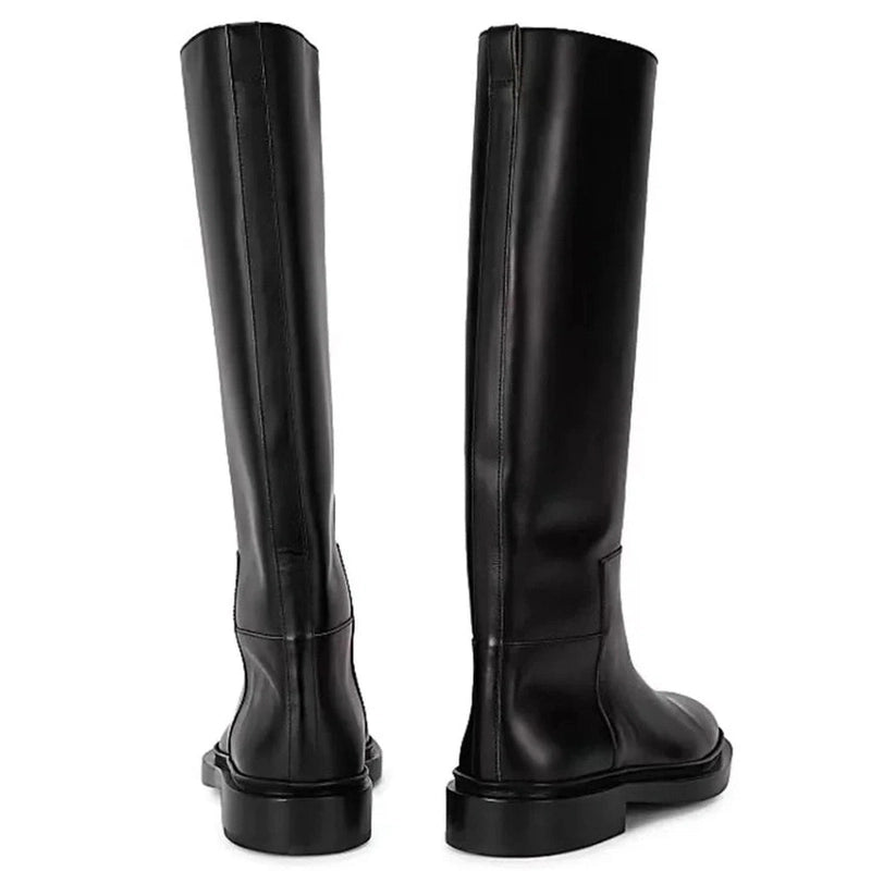 Back view of the Merendy Sustate black knee-high boots, showing the sleek calf shape and clean rear stitching.