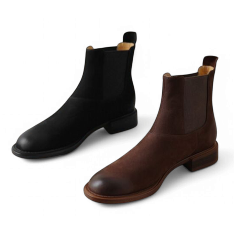 Black and brown Chelsea boots, side-by-side view