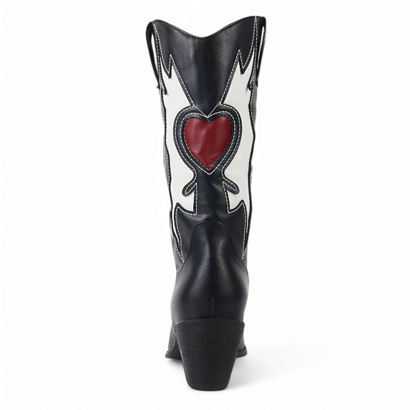 Angled rear view showing heel and red heart inlay.