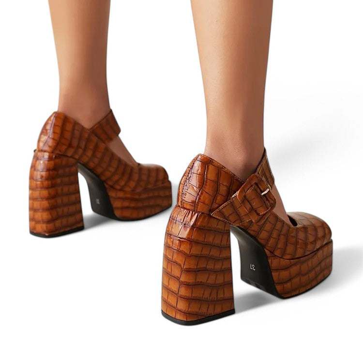 Merendy Handia Square Toe Chunky Heel Mary Jane Pumps Shoes