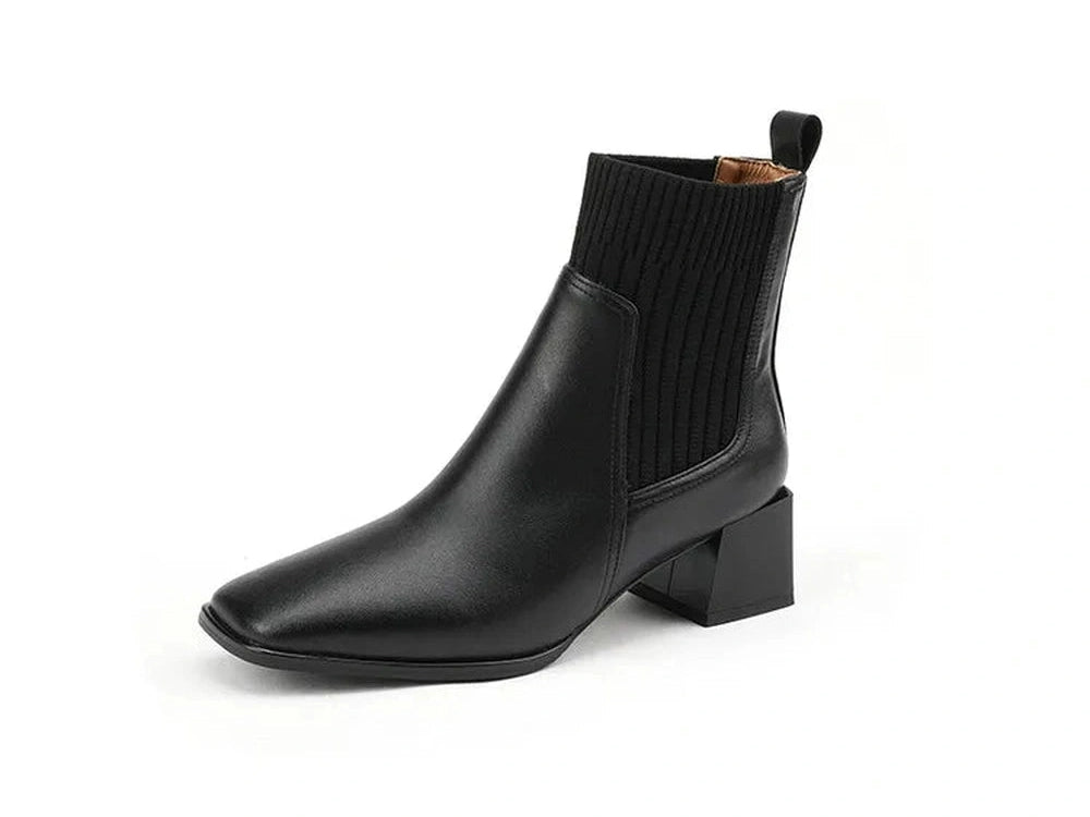 Merendy Elomda Slip-On, Square Toe, 5cm Square Heel Brown Chunky Leather Chelsea Boots