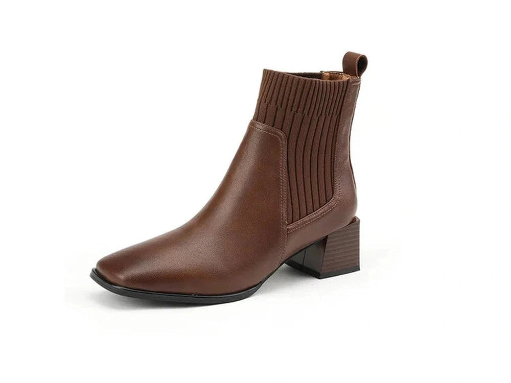 Merendy Elomda Slip-On, Square Toe, 5cm Square Heel Brown Chunky Leather Chelsea Boots