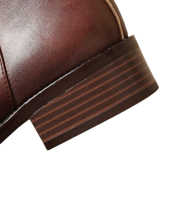 Low stacked wooden-style brown heel