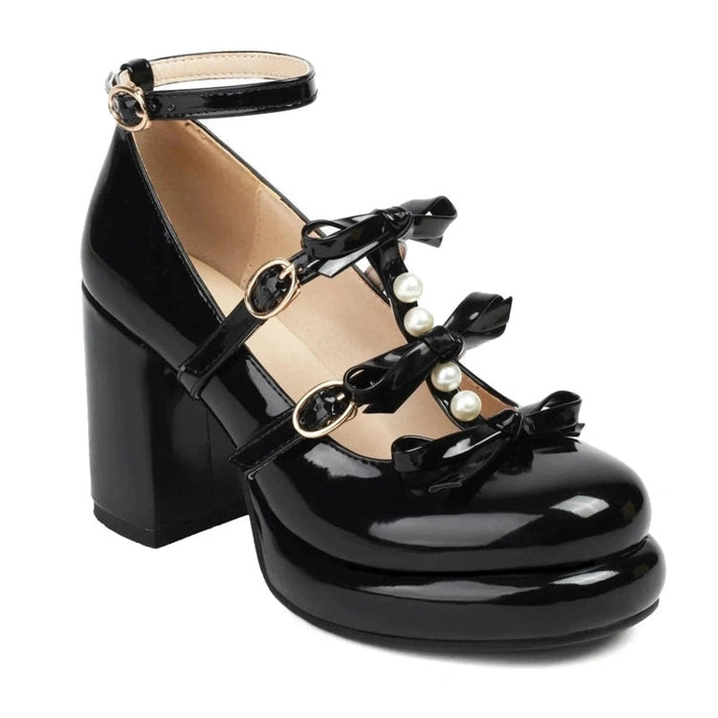 Single black shoe with same details, angled front view.
