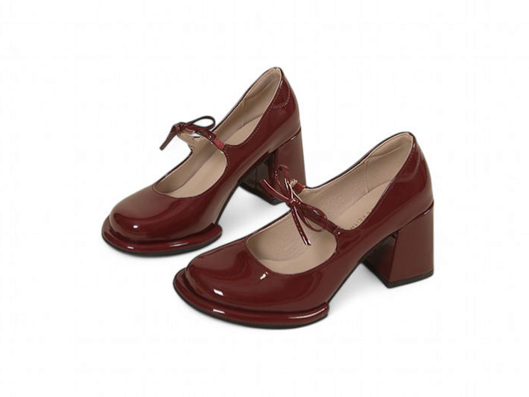 Merendy African Mama chunky heels Mary jane burgundy pumps