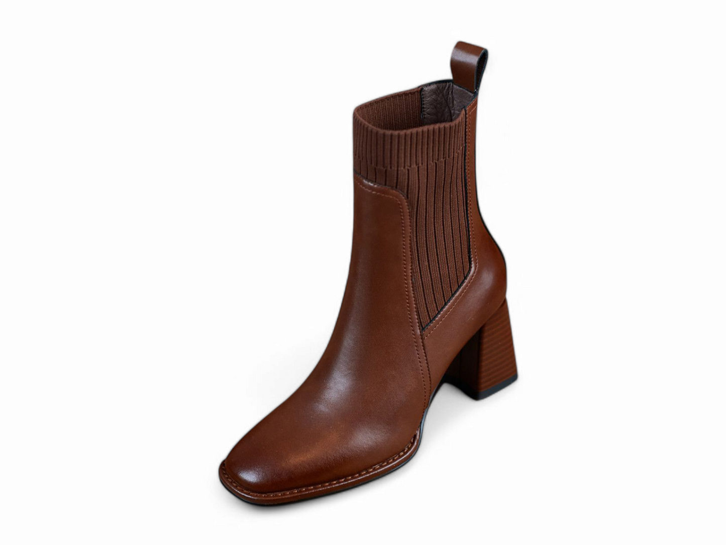 Merendy Elomda Slip-On, Square Toe, 5cm Square Heel Brown Chunky Leather Chelsea Boots