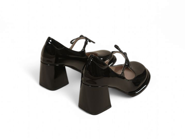 Merendy African Mama chunky heels Mary jane burgundy pumps