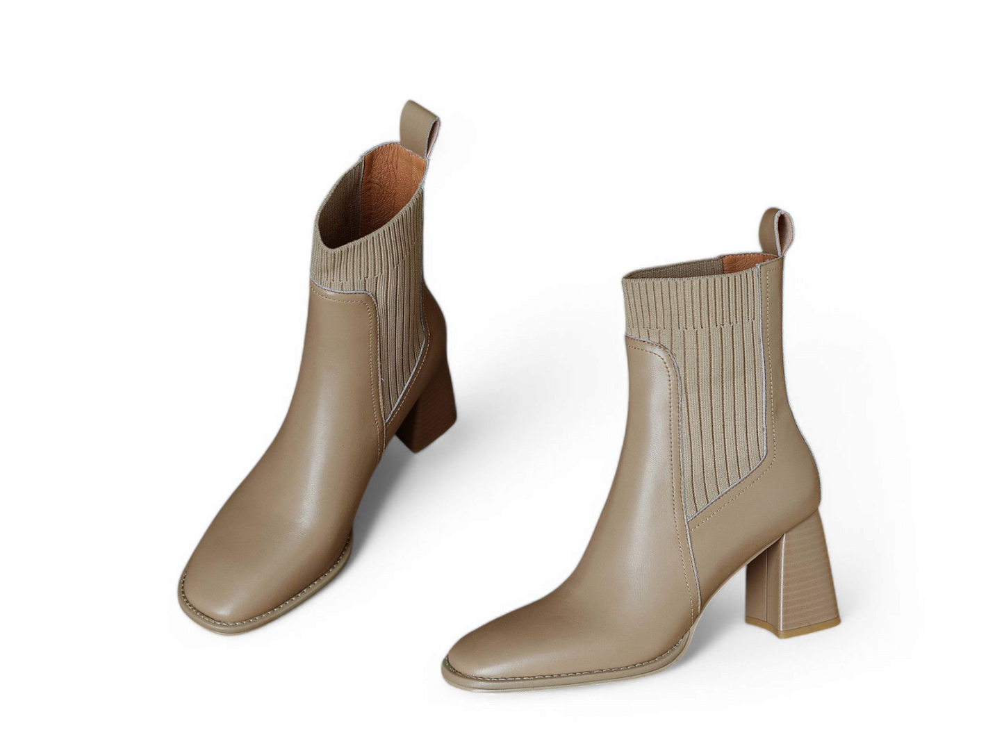 Merendy Elomda Slip-On, Square Toe, 5cm Square Heel Brown Chunky Leather Chelsea Boots