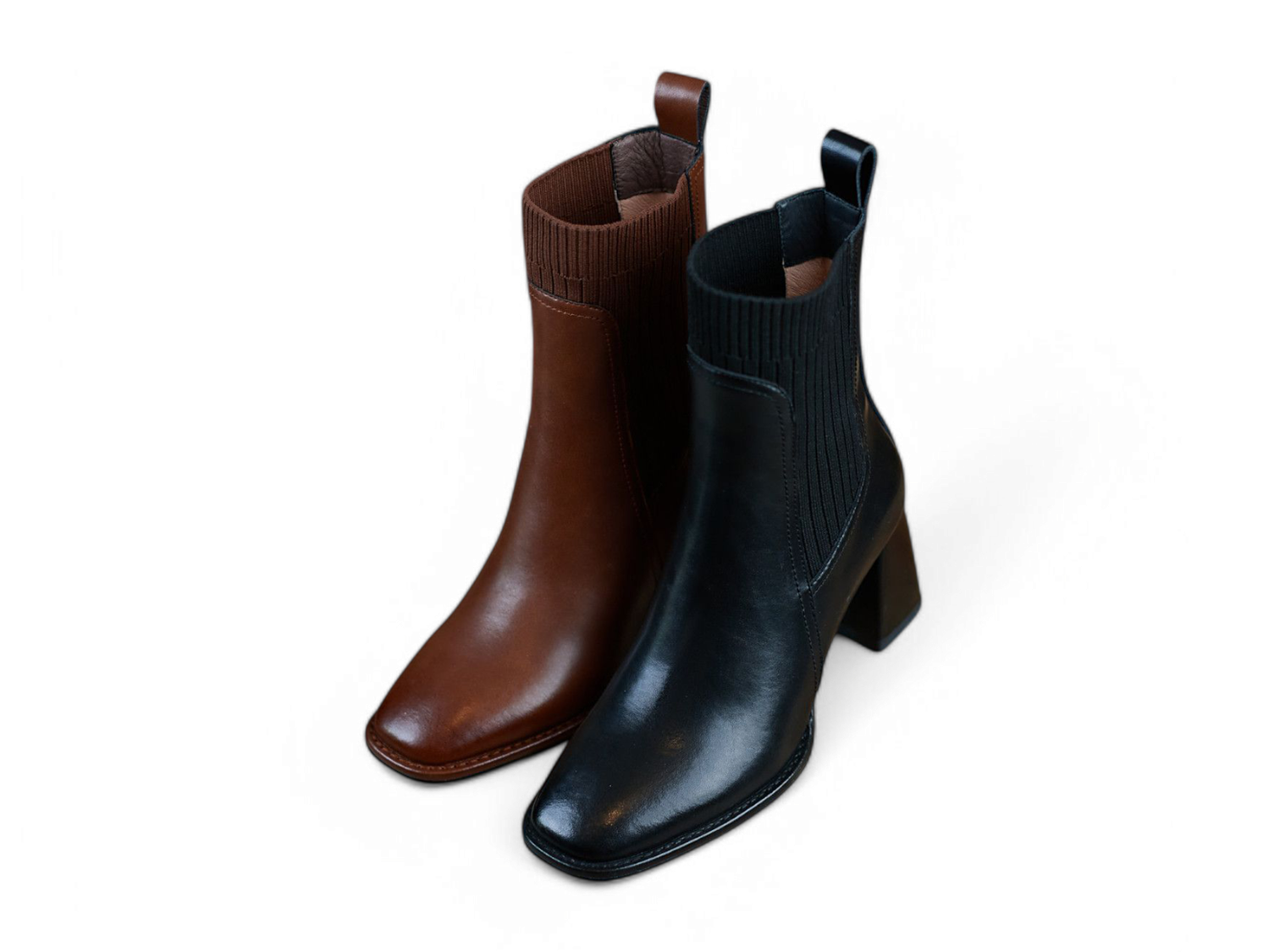 Merendy Elomda Slip-On, Square Toe, 5cm Square Heel Brown Chunky Leather Chelsea Boots