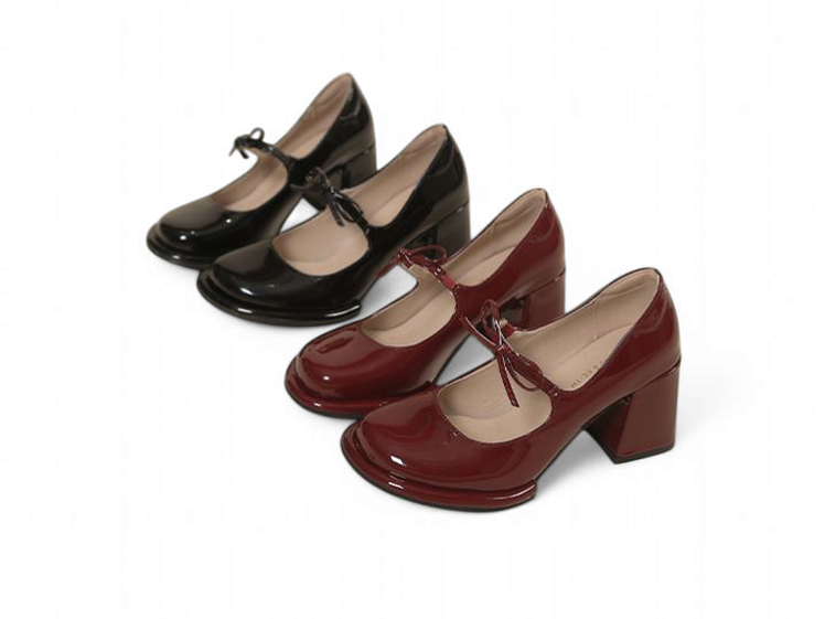 Merendy African Mama chunky heels Mary jane burgundy pumps