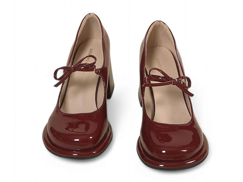 Merendy African Mama chunky heels Mary jane burgundy pumps