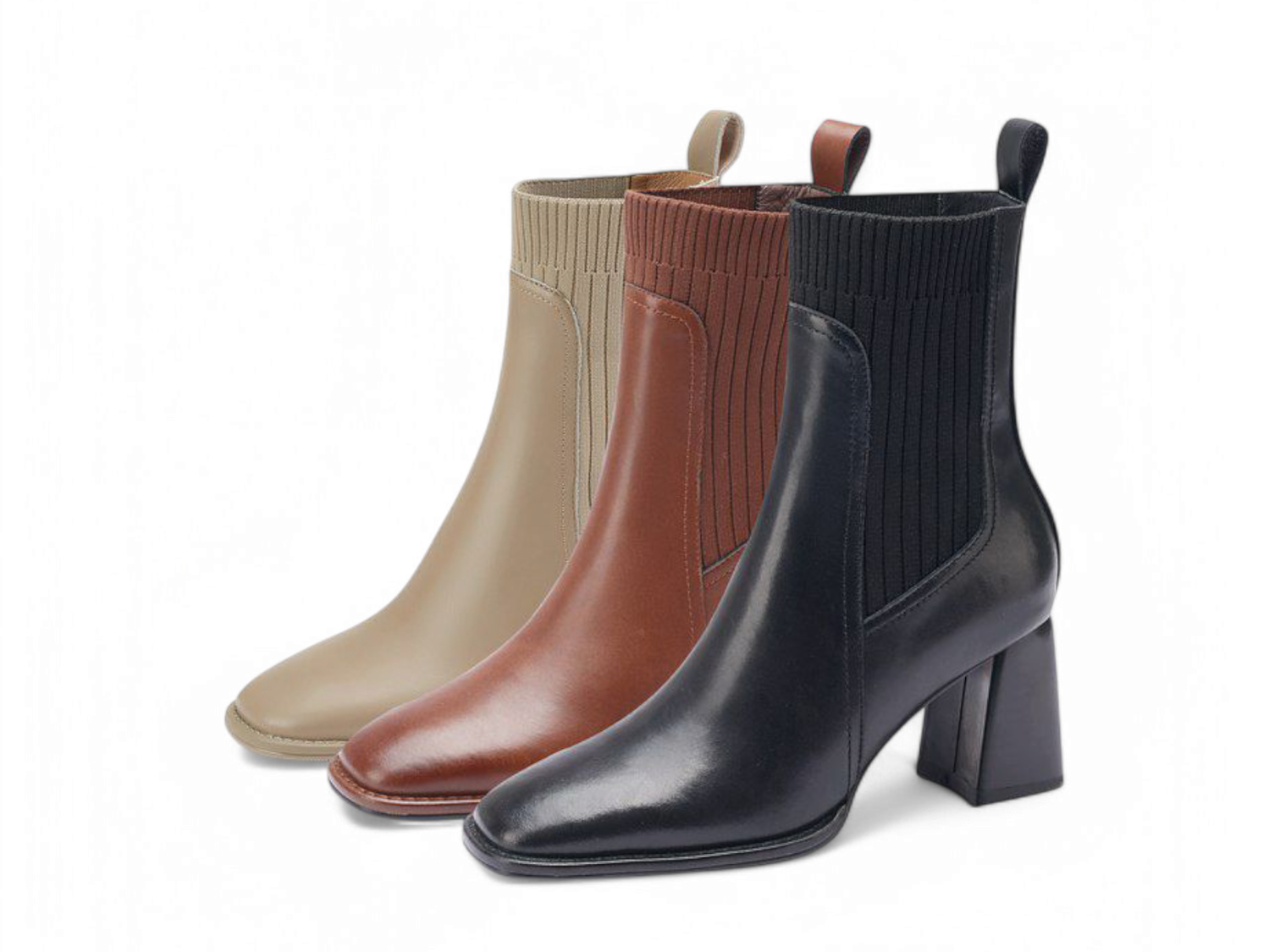 Merendy Elomda Slip-On, Square Toe, 5cm Square Heel Brown Chunky Leather Chelsea Boots